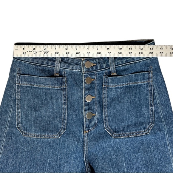ELIZABETH & JAMES Carmine Button Fly Wide Leg Blue Jeans sz 26 Crop Raw Hem - Picture 4 of 9